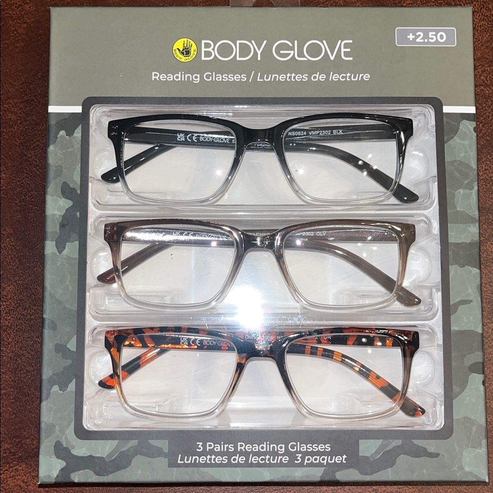Body Glove Mens Readers Reading Glasses +2.50 Black Brown Fade